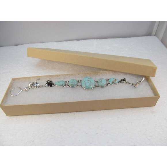 Faux Turquoise Link Bracelet Signed Fossil Size 7.5 - Picture 8 of 8
